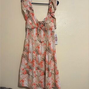 Tan and Pink Ruffled A-line Sundress
